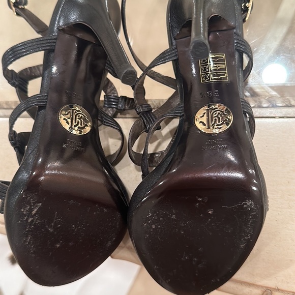 ROBERTO CAVALLI BLACK LEATHER SEXY SANDALS - Picture 3 of 7